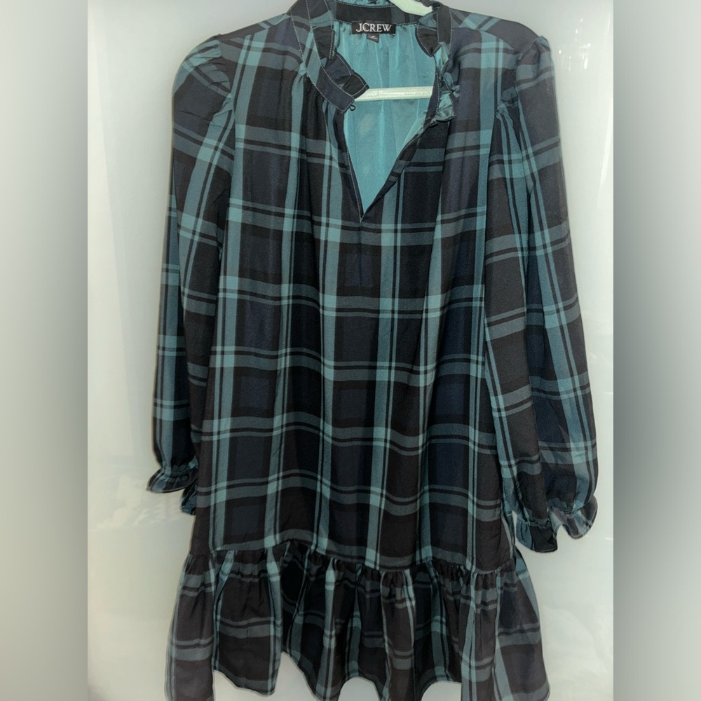 JCrew green and dark navy plaid mini dress, size M